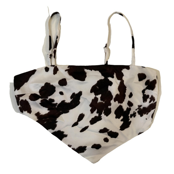 Forever 21 Cow Print Crop Top Womens SM Spaghetti Strap Smocked Y2K Festival - Picture 1 of 4